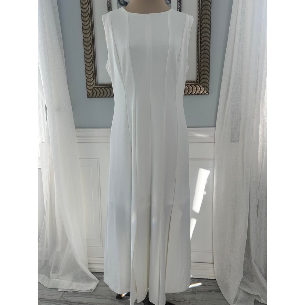 Calvin Klein Bridal Rehearsal Sheath Pleated Crepe White Minimalist‎ Size 10